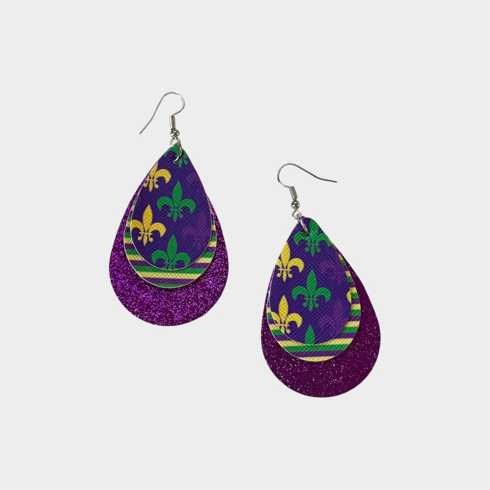Mardi Gras Glitter Teardrop Earrings